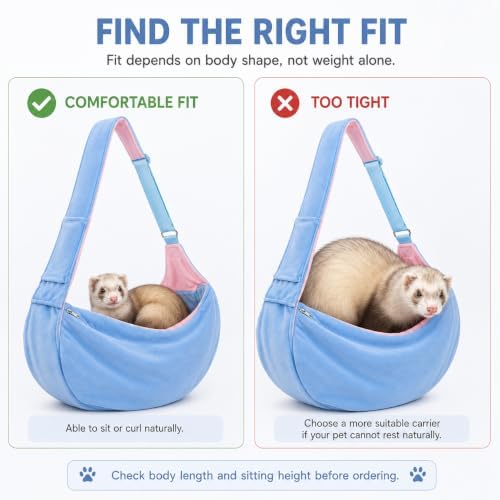 Ferret Sling Carrier, Soft Fleece Small Pet Carrier Bag with Adjustable Shoulder Strap, Hands-Free Bonding Travel Pouch for Guinea Pigs, Kittens, Puppies & Small Rabbits Under 10 lbs, Blue - Image 2