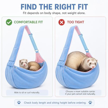 Ferret Sling Carrier, Soft Fleece Small Pet Carrier Bag with Adjustable Shoulder Strap, Hands-Free Bonding Travel Pouch for Guinea Pigs, Kittens, Puppies & Small Rabbits Under 10 lbs, Blue - Image 2