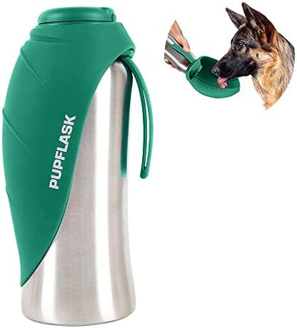 PupFlask Large Dog Water Bottle, Portable Stainless Steel Travel Bowl by TuffPupper