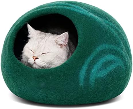 MEOWFIA Cat Cave - Merino Wool Bed for Indoor Cats (Emerald, Medium) by MEOWFIA