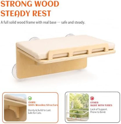 PETKARAY Cat Window Perch with Rail, Wood Hammock Window Bed for Cats - Image 4