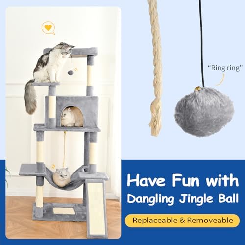 Cat Craft Cat Tree 63 Inch Cat Tower for Indoor Cats, Multi-Level Cat Tree for Large Cats 20 lbs+ Heavy Duty Cat Tower with Sisal Scratching Posts, Hammock, Condo and Extended Platform, Light Grey - Image 4