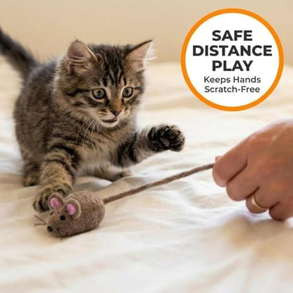 Glaciart One Felt Mouse Cat Toy – Soft Fuzzy Enrichment 100% Natural Wool - Interactive Catnip Play Cat Toy Set - Safe for Pets, Non-AZO Colored Dyes - 42” Long - Image 3
