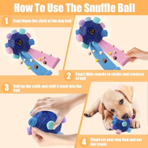 Dog Snuffle Ball-Interactive Puzzle Dog Toys Encourage Natural Foraging Skills Slow Feeder for Training and Stress Relief, Cloth Strip Hiding Food Dog Toys - Image 5