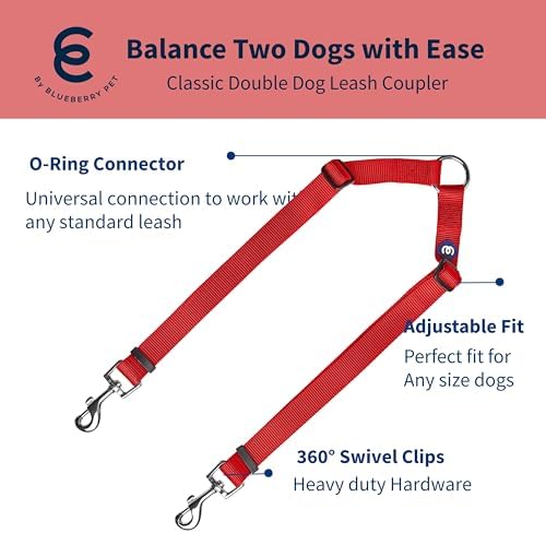 Blueberry Pet Essentials Durable Classic Double Dog Leash Coupler, Rouge Red, Small, Dual Walking & Training Leashes for Two Dogs - Image 2