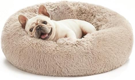 Love's cabin Calming Dog & Cat Bed, Cat Bed for Indoor Cats, Anti-Anxiety Donut Round Bed, Fluffy Warming Pet Bed for Small Medium Dogs and Cats, Beige Taupe 20"/24" by Lovescabin