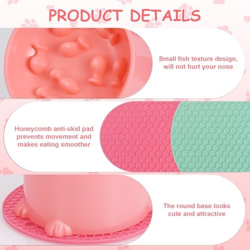 2 Pcs Raised Slow Feeder Cat Bowl, Plastic Elevated Cat Slow Feeder Bowl with Anti-Skid Mat, Raised Slow Cat Feeder for Dry and Wet Food (Green＆Pink) - Image 3