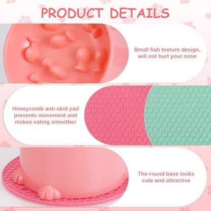 2 Pcs Raised Slow Feeder Cat Bowl, Plastic Elevated Cat Slow Feeder Bowl with Anti-Skid Mat, Raised Slow Cat Feeder for Dry and Wet Food (Green＆Pink) - Image 3