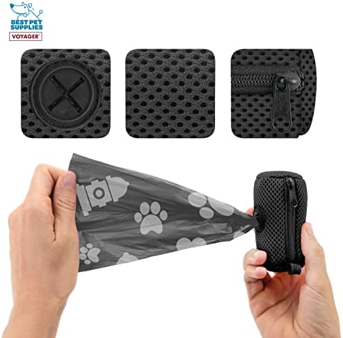 Best Pet Supplies Dog Poop Bag Holder Leash Attachment with Reusable Dispenser for Travel, Walking, Park, and Outdoor Use, Durable with Clip-On - Black, Mesh Dispenser w/15 Bags - Image 3