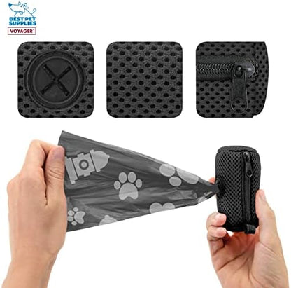 Best Pet Supplies Dog Poop Bag Holder Leash Attachment with Reusable Dispenser for Travel, Walking, Park, and Outdoor Use, Durable with Clip-On - Black, Mesh Dispenser w/15 Bags - Image 3