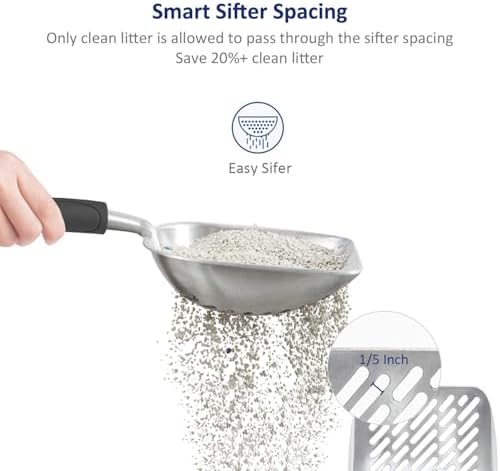 WePet Cat Litter Scoop, Aluminum Alloy Sifter, Kitty Metal Scooper, Deep Shovel with Diagonal Sifting Hole, Long Handle, Kitten Poop Lifter for Litter Box, Medium Size, Black Handle - Image 2