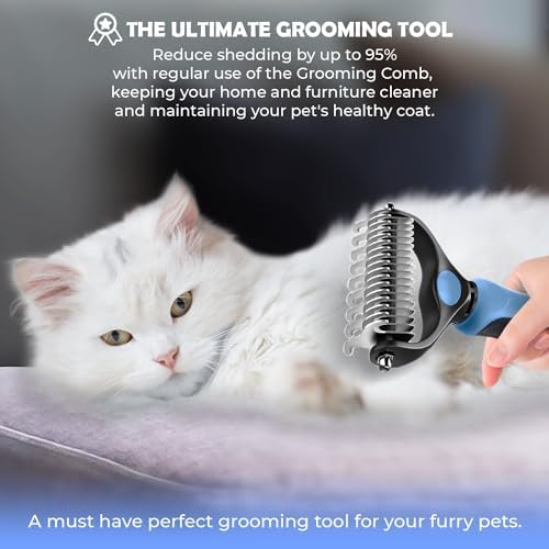 Undercoat Rake for Dogs & Cats, Dematting Comb with Extra Wide Double-Sided Stainless Steel Teeth for Detangling, Deshedding, Brushing, Thinning & Removing Shed Fur, Knots, Mats, and Tangles in Pets - Image 6