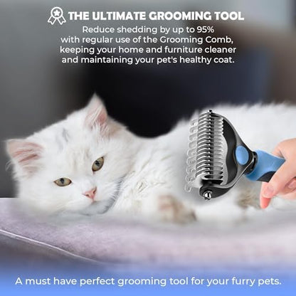 Undercoat Rake for Dogs & Cats, Dematting Comb with Extra Wide Double-Sided Stainless Steel Teeth for Detangling, Deshedding, Brushing, Thinning & Removing Shed Fur, Knots, Mats, and Tangles in Pets - Image 6