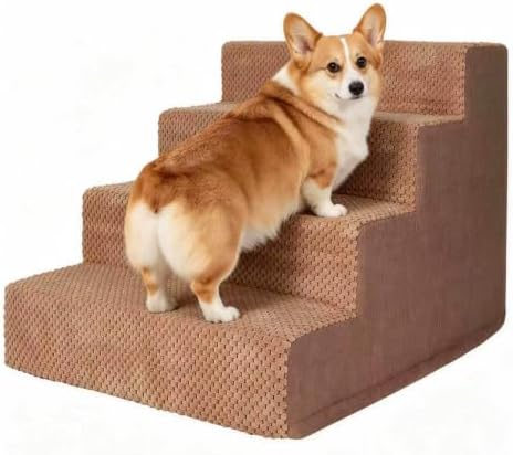 PAWISE 4-Step Dog Stairs, Breathable Mesh Non-Slip Pet Steps for High Beds by PAWISE