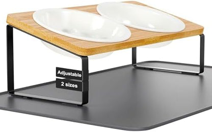 LEAWALK Upgraded Adjustable Height Cat Food Bowls Stand Ceramic Dog Bowls and Slow Feeder Cat Bowl, 15°Tilted Stand Anti Vomiting Raised for Small and Medium Sized Cats Dogs (White) by LEAWALK