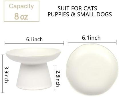 Extra Wide 6.1" Raised Cat Food Bowl, Shallow Ceramic Elevated Cat Feeder, Anti Vomiting, Stress Free, Whisker Fatigue, Pet Food or Water Bowl, White - Image 3