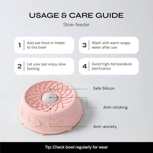 Slow Feeder Dog Bowl with Rolling Ball, No Spill Silicone Pet Lick Bowl for Dogs and Cats, Anti Slip Suction Base, Interactive Pet Feeder for Slower Eating and Cleaner Mealtime (Pink) - Image 4