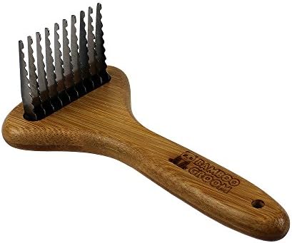 Bamboo Groom Dematting Rake with Stainless Steel Serrated Blades for Pets, Large by Alcott