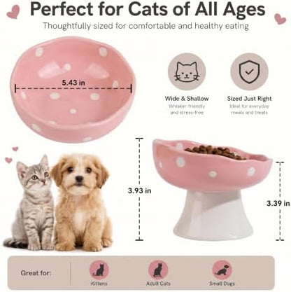 Pink Mushroom Cat Bowl, Elevated Ceramic Feeding Bowl - Image 5