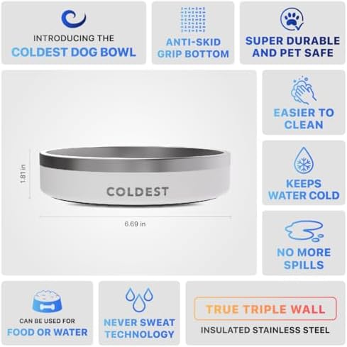 Coldest Dog Bowl - Anti Rust Metal, Non Slip, 3 Layers Insulated Stainless Steel Dog Bowls - Spill Proof & Heavy Duty - Water Bowl for Dogs, Cats & Pets, Dish Washer Safe (21 oz, Epic White) - Image 5
