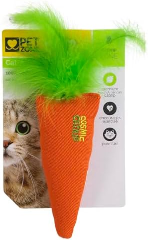 Pet Zone Catnip Feathered Cat Toy, Carrot or Banana, Assorted, Pack of 1 by Pet+Zone