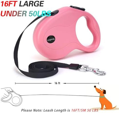 enrgticdg 16Ft Retractable Dog Leash,Light Weight Leash for Small to Medium Dogs/Cats Up to 50lbs,Stainless Steel Spring Strong Nylon Tape, Tangle Free, One-Handed Brake.(Pink-Black) - Image 3