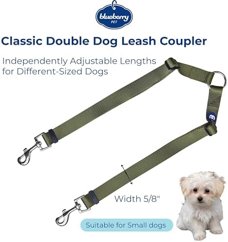Blueberry Pet Essentials Durable Classic Double Dog Leash Coupler, Military Green, Small, Dual Walking & Training Leashes for Two Dogs - Image 3