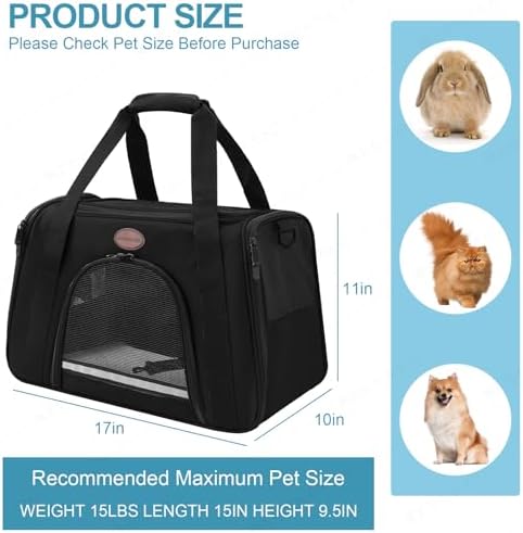 Cat Carrier Dog Carrier Pet Carriers for Medium Small Cats Dogs Puppies up to 15 Lbs,TSA Airline Approved Small Dog Cat Carriers Soft Sided,Collapsible Travel Puppy Carrier (Black, Medium) - Image 4