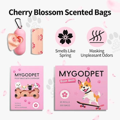 Dog Poop Bags Rolls 300 Count Biodegradable Poop Bags Refills for Dog and Cat Cherry Blossom Scented Waste Bag Leak Proof Doggie Poop Bag Doggy Trash Bag Pink - Image 6