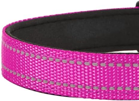 Reflective Dog Collar, Adjustable Soft Neoprene Padded,Rose Red,XL - Image 5