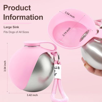 Spherical Portable Dog Water Bottle - Leak-Proof Travel Water Bowl for Pets, BPA-Free Plastic & Food-Grade Stainless Steel, Lightweight for Walking, Hiking, Outdoor (Metal - Stainless Steel) - Image 4