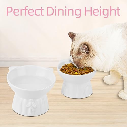 Elevated Cat Bowls 2-Pack, Ceramic Raised Cat Food & Water Dishes - Extra Wide & Shallow Whisker-Friendly Design, Anti-Vomit & Easy Digestion, Lead/Cadmium-Free, Microwave & Dishwasher Safe (White) - Image 4