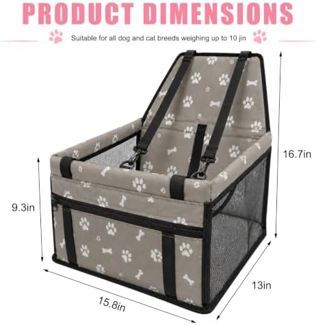 Pet Car Seat, Breathable Foldable Cat Dog Car Booster Seat with Safety Leash & Mesh Window, Waterproof Oxford Cloth Vehicle Travel Basket for Small Medium Dogs & Cats (Gray) - Image 2