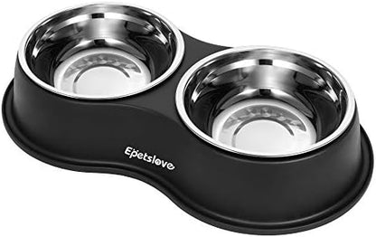 Epetslove Stainless Steel Dog Bowls Double Non-Slip Dog Water and Food Bowl by EpetsLove