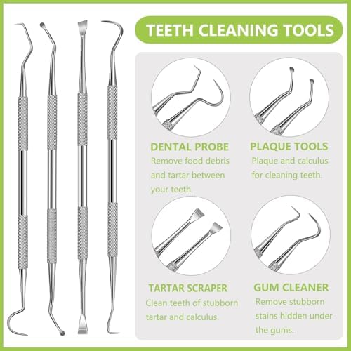 8 Pcs Dental Tools Pet Dog Teeth Cleaning Tool Kit, Stainless Steel Dental Picks Mouth Mirror Tooth Scraper Plaque Tartar Remover, Pets Oral Care Hygiene Set for Dogs and Cats Use with Case - Image 4