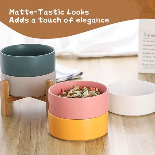 Elevated Ceramic Cat Bowl - Cat Food Bowl with Bamboo Stand - Raised Dog Dish for Puppies - Anti Vomiting, Stress Free - 13.5 oz / 400 ml - White - Image 6