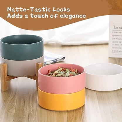 Elevated Ceramic Cat Bowl - Cat Food Bowl with Bamboo Stand - Raised Dog Dish for Puppies - Anti Vomiting, Stress Free - 13.5 oz / 400 ml - White - Image 6