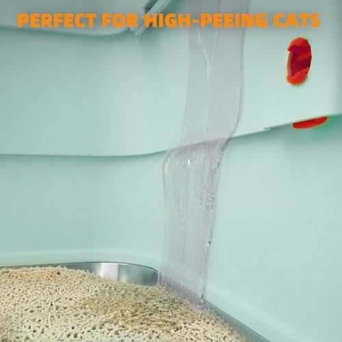 4-in-1 Stainless Steel Cat Litter Box with Lid and High Sides, Mint Pop - Image 6