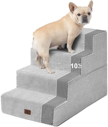 EHEYCIGA Dog Stairs for Bed 18" H, 4-Step Extra Wide Dog Steps, Light Grey by EHEYCIGA