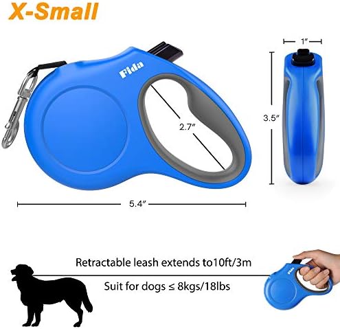 Fida Retractable Dog Leash with Dispenser and Poop Bags, 10 ft, Blue - Image 6