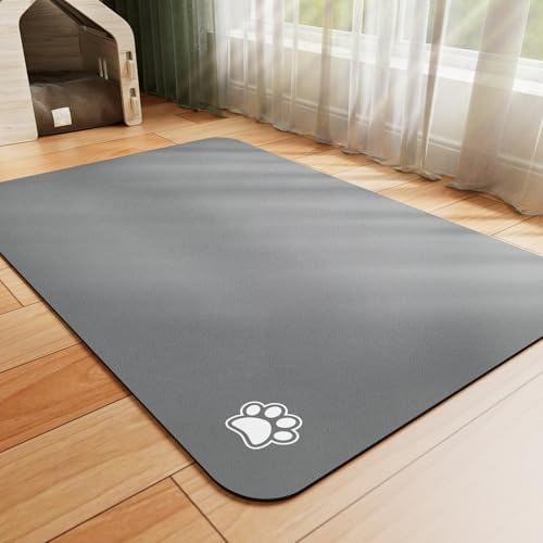 HotLive Dog Food Mat - Absorbent Cat Mat for Food and Water, No Stains Pet Feeding Bowl Mat, Easy to Clean Pet Placemats, Quick Dry Dog Water Dispenser Mat for Messy Drinkers | Paw Dark Grey 18"x 28" by HotLive
