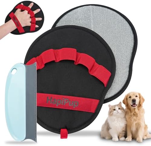 2 PCS Pet Hair Removal Glove, Magic Brush Electrostatic Mitt for Dogs & Cats, Reusable Grooming Gloves - Dog Hair Remover Tool with 5-Finger Design for Couch, Carpet, Clothing & Car Seat(Red) by Unknown