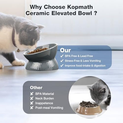 Elevated Pet Feeding and Drinking Bowls, Ceramic Tilted Cat Food Bowl, Anti Vomiting, Stress Free on Neck and Spine, Spill-Proof, Anti-Tipping, Dishwasher Safe, Raised Pet Bowls, Dry/Wet Food - Image 5