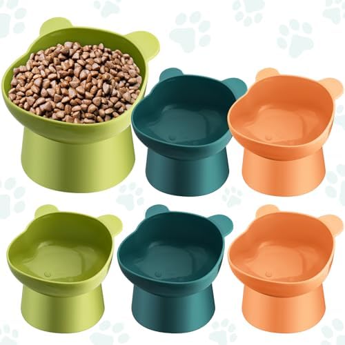 Hsei 6 Pcs Raised Cat Bowls Tilted Anti Vomit Pet Feeder, Cute Color by Hsei