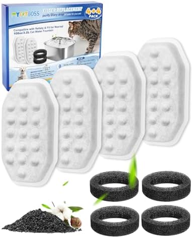 Cat Water Fountain Filter Replacement Compatible with Rellaty Stainless Steel 108oz/3.2L Automatic Pet Fountain Dog Water Dispenser, 4+4 Pack by MyfatBOSS