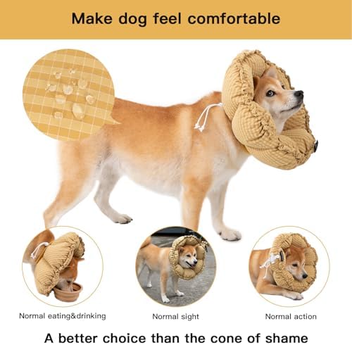 H HIDREAM Soft Dog Cones for Medium Dogs,Cute Adjustable Cone for Dogs to Stop Licking,Dog Recovery Collars & Cones that can Protect Head and Foot Wounds，Daisy Yellow All-Season Style - Image 3