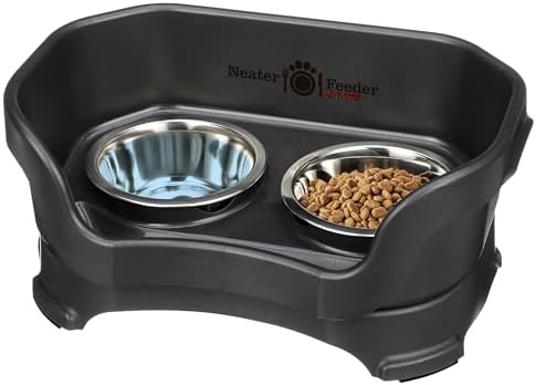 Neater Pet Brands Neater Feeder Deluxe Mess Proof Cat Bowls Elevated, Made in USA, No Spill Raised Bowls for Indoor Cats, Stainless Steel Food and Water Bowl Set, Pet Dish Feeding Station, Black by NeaterPetBrands