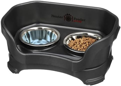 Neater Pet Brands Neater Feeder Deluxe Mess Proof Cat Bowls Elevated, Made in USA, No Spill Raised Bowls for Indoor Cats, Stainless Steel Food and Water Bowl Set, Pet Dish Feeding Station, Black by NeaterPetBrands