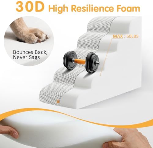 Topmart High Density Foam Dog Steps 5 Tiers, Extra Wide Deep Pet Steps - Image 3
