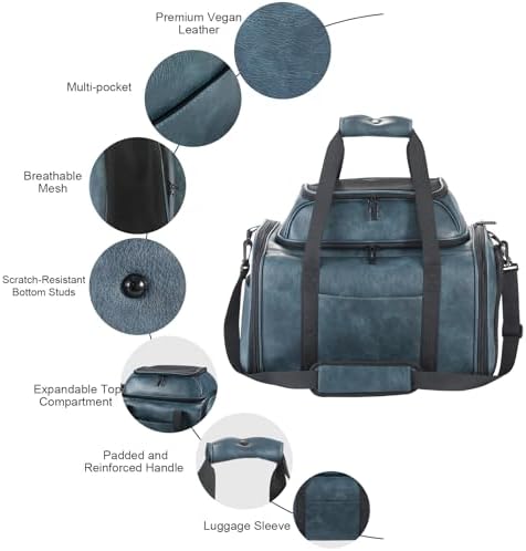 Premium Leather Top Expandable Pet Carrier for Small Dogs & Cats Under 15 lbs, Airline Approved Collapsible Soft-Sided Luxury Travel Bag Blue - Image 4